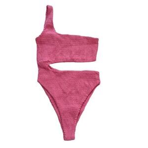 Naked Wardrobe Pink Smocked Cutout One Piece Swimsuit XL NWOT